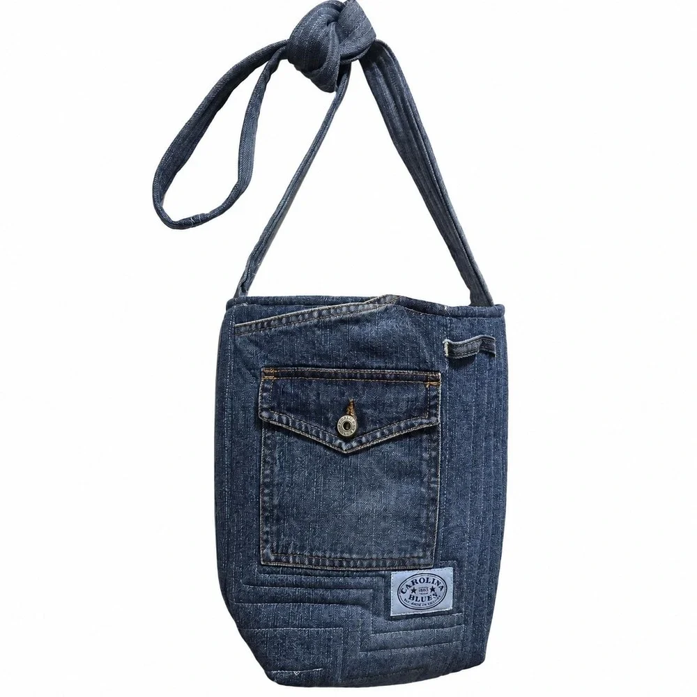 Carolina‎ Blues Handmade Denim Crossbody Purse Jean Crochet Lace Pocket Upcycled